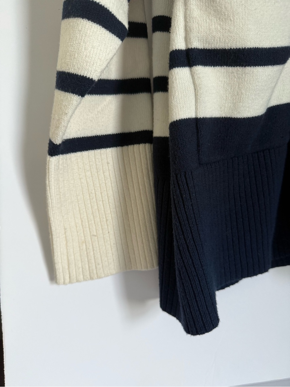 LOFT Navy and Cream Striped Button-Front Cardigan - Picture 4 of 7